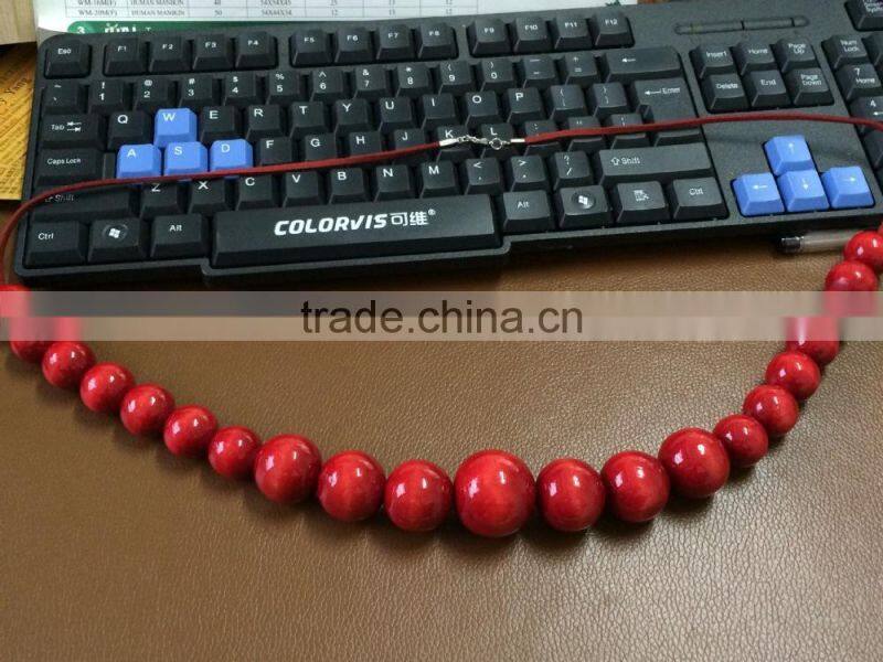 21pcs Wooden Pearl Sexy Poland Jewelry Charming Red Lady Bead Chain Big Red Bead Necklace 85cm