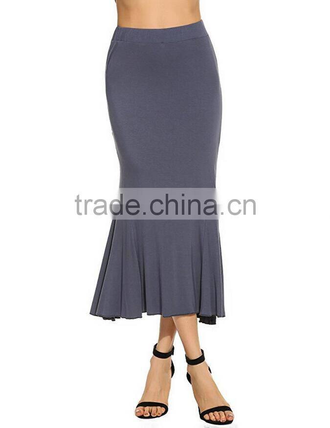 Womens Tight Skirt Stylish Stretchy Fishtail Mermaid Slim Fit Pleated Cotton Polyester Korean Style Long Skirt Fashion