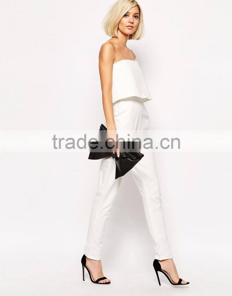 2015 fashionable hot sale OEM customized Bandeau Split Back Cropped Jumpsuit