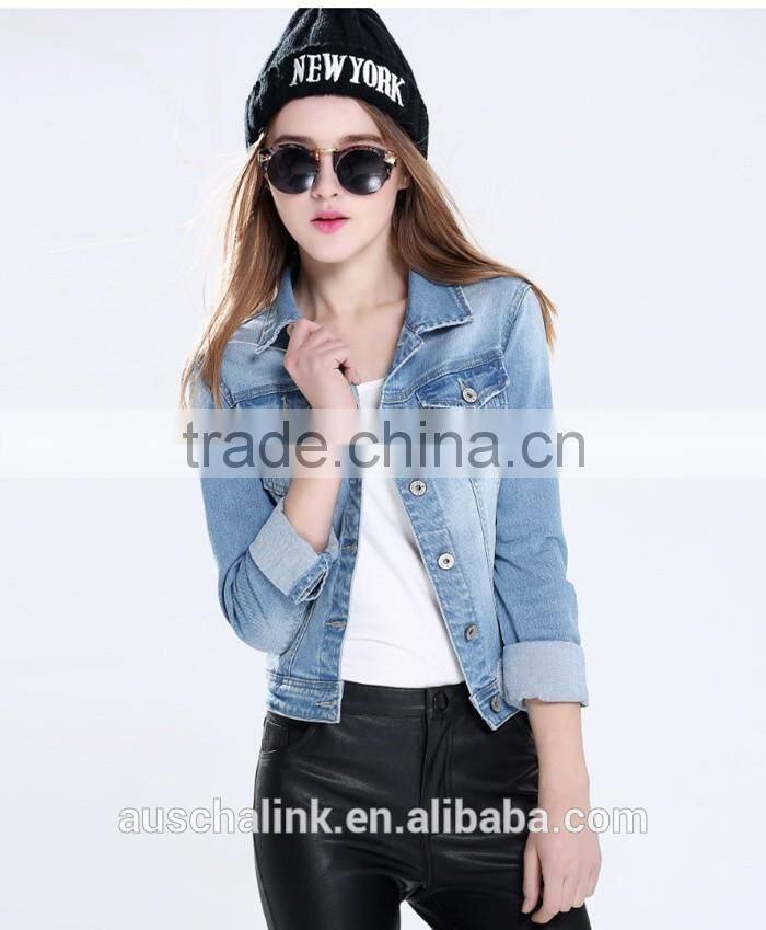 2016 latest korean style long sleeve designer jean jacket designs customized