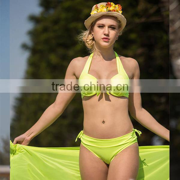 2015 swimsuit for women three piece high quality solid color swimsuit bra and panties bikini set