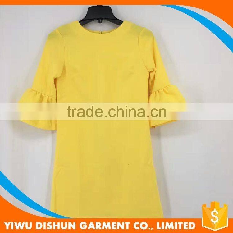 Ladies yellow summer casual dress with flare sleeves