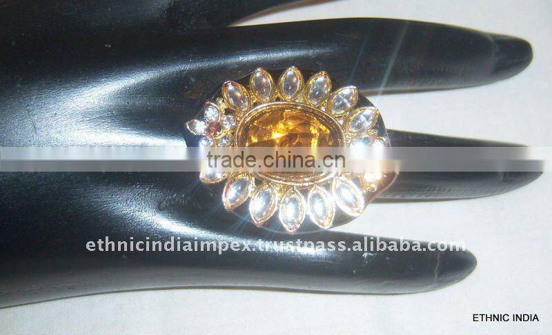 BROWN WHITE Gold TONE KUNDAN CZ COCKTAIL FASHION FINGER Ring R048C