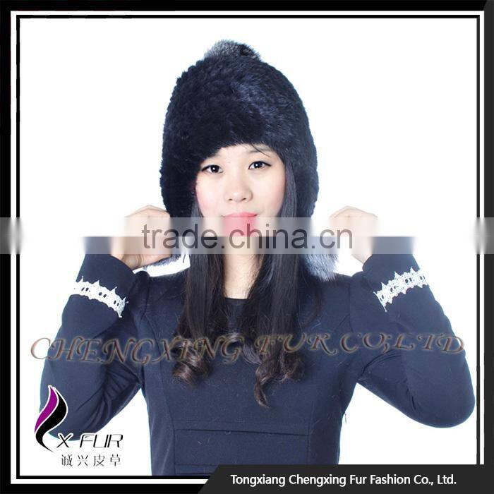 CX-C-08C Custom Beanie Hat With Fur Pom Pom,Knitted Hat With Pom Pom, Mink Fur Knitted Cap