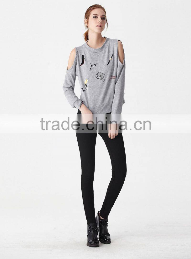 Dew shoulder cute cartoon printing bomber fleece sweater