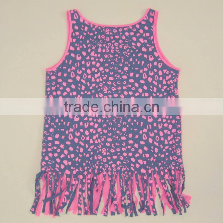 R&H Pink Macrame Tassels Cotton Casual Point Printed Girls Tank Top