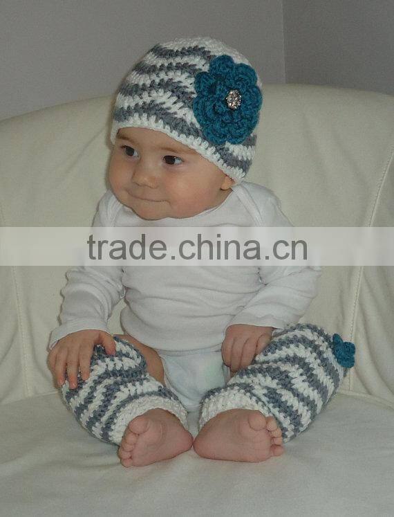 Newborn Toddlers Winter Clothes Floral Pattern Knitted Hats With Leg Warmer Outfits For Baby