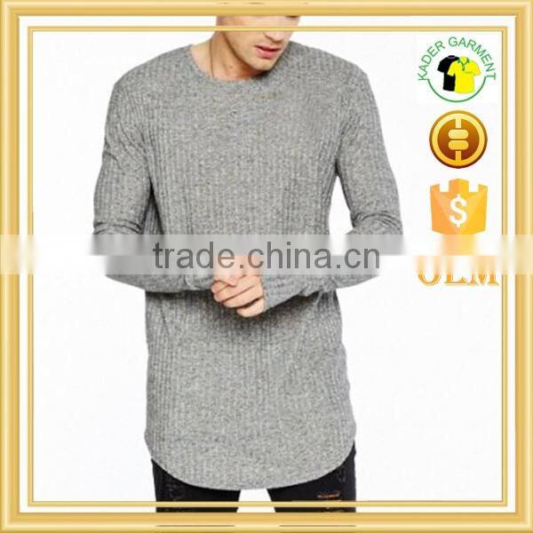 Long Line Rib Knit Long Sleeve t-shirts, Custom mens t shirt factory
