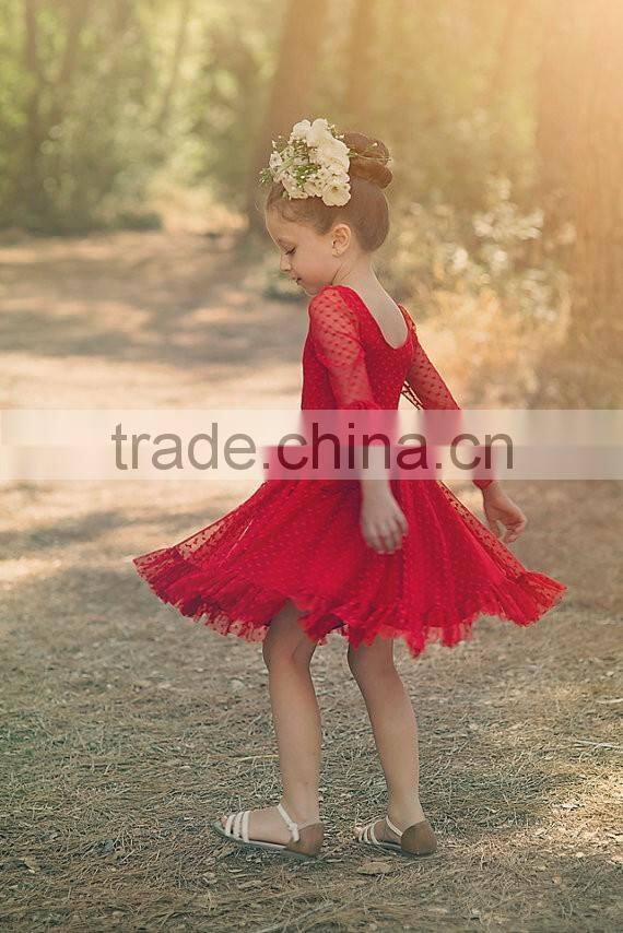 Little Girls Boutique Girls Red Lace Christmas Dress Twirl Spring Holiday Princess Dress Ruffle Sleeve Dresses