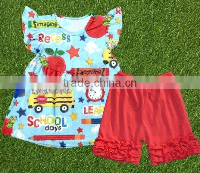 Children sets girls ruffle outfit top and capri back to school clothing set korean kids clothes wholesale