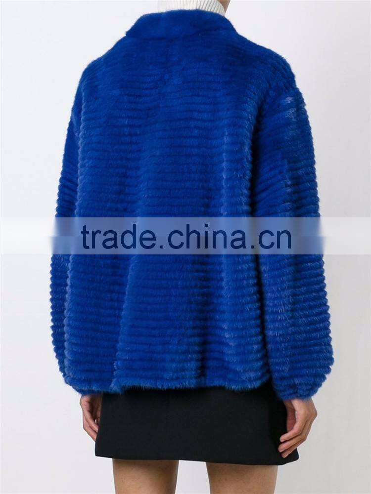 Shandao OEM custom long sleeve fashional women warm blue mink coat