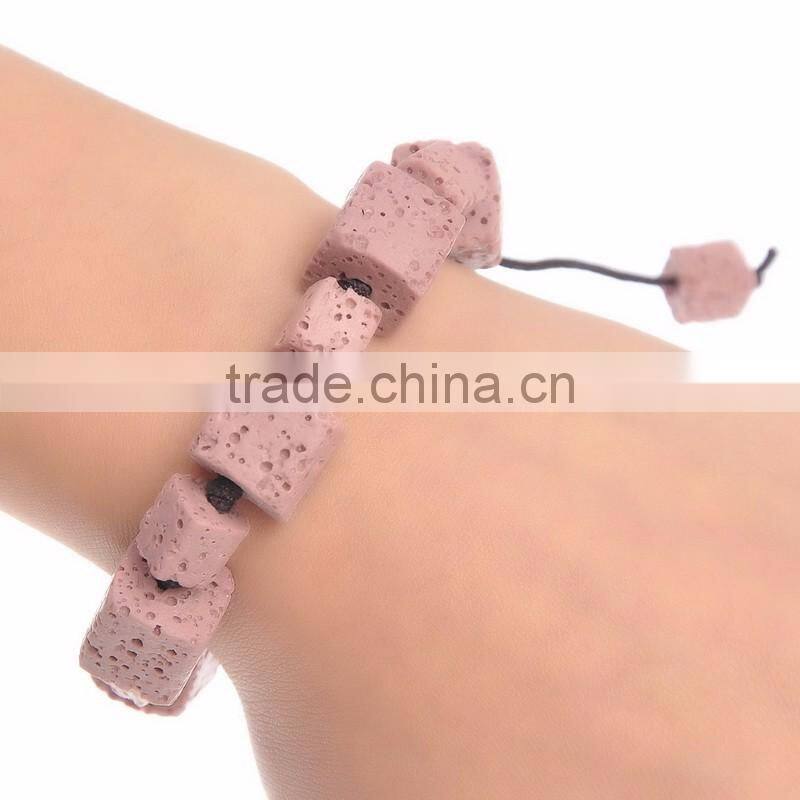 Newest Mauve Cubic Adjustable Wax Rope Braiding Lava Rock Bracelets