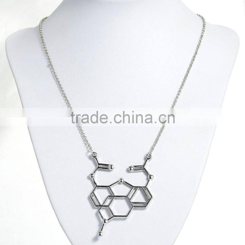 New Fashion Silver Tone Long Link Cable Chain Molecule Chemistry Science Sweater Necklace