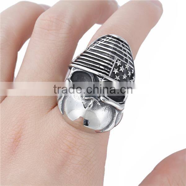 Titanium Steel Unadjustable Rings Antique Silver Skull National Flag