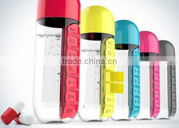 Plastic Sports Water shaker With Pill Box One Week Pill Organizer Drinking Bottle
