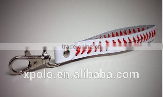 Newest hot sale baseball leather seam keychain / sporty baseball stitch genuine leather keychain