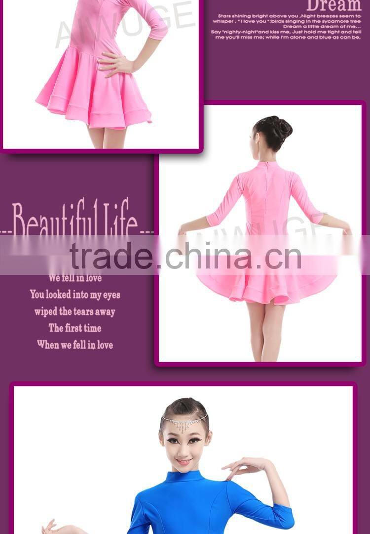 New Children Latin Dancewear Costumes Matt Pure Color Smooth Material Performance Dress Rumba Latin Clothing For Girls
