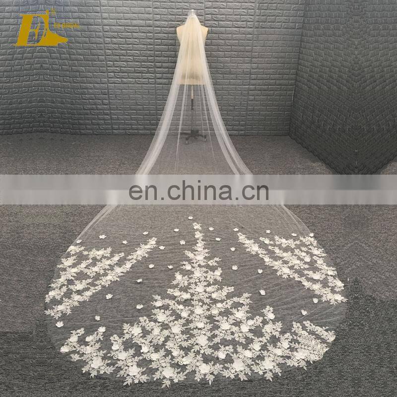 ED Bridal Factory Custom Made Ivory Long Wedding Veil With 3D Flowers