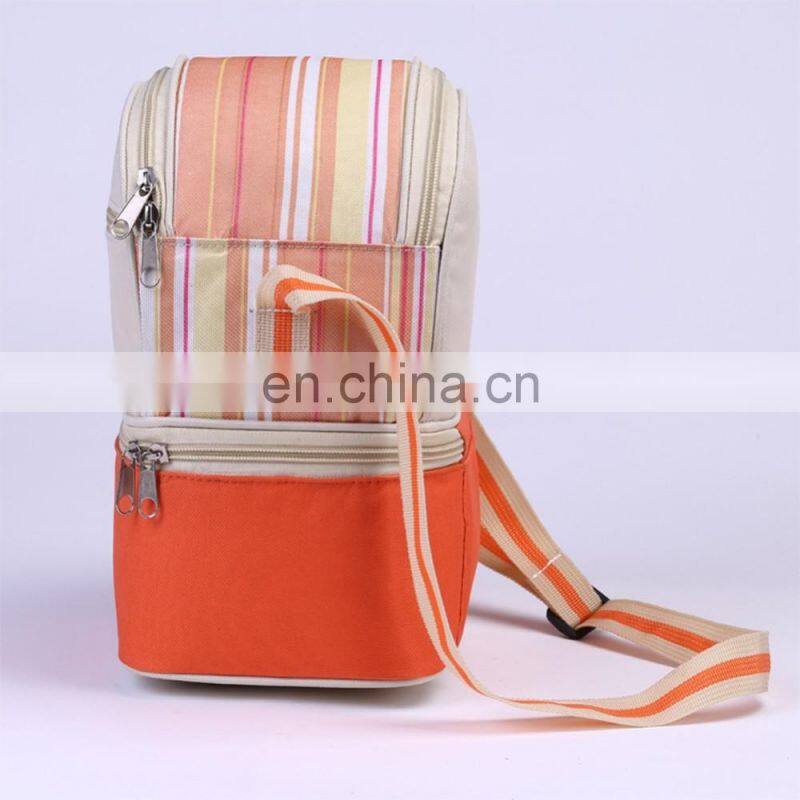 Stripe Pattern Shoulder Polyester Travel Meal Prep Bag