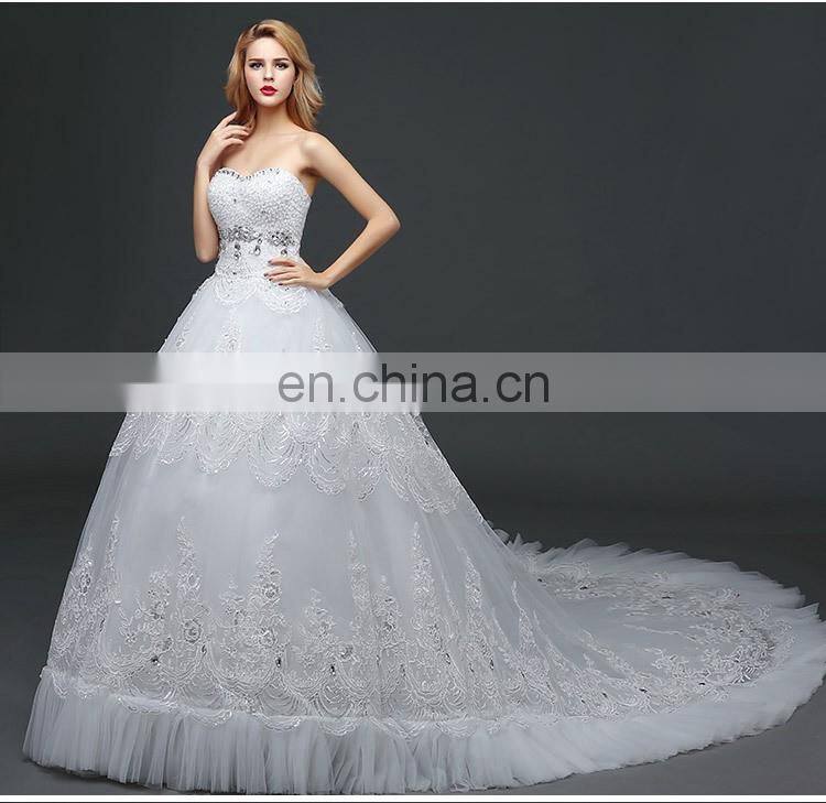 HS1618 New Luxury Sexy Sweetheart Strapless Applique Beaded Chapel train Tulle Wedding Dresses Wedding dress Bridal Gowns Dress