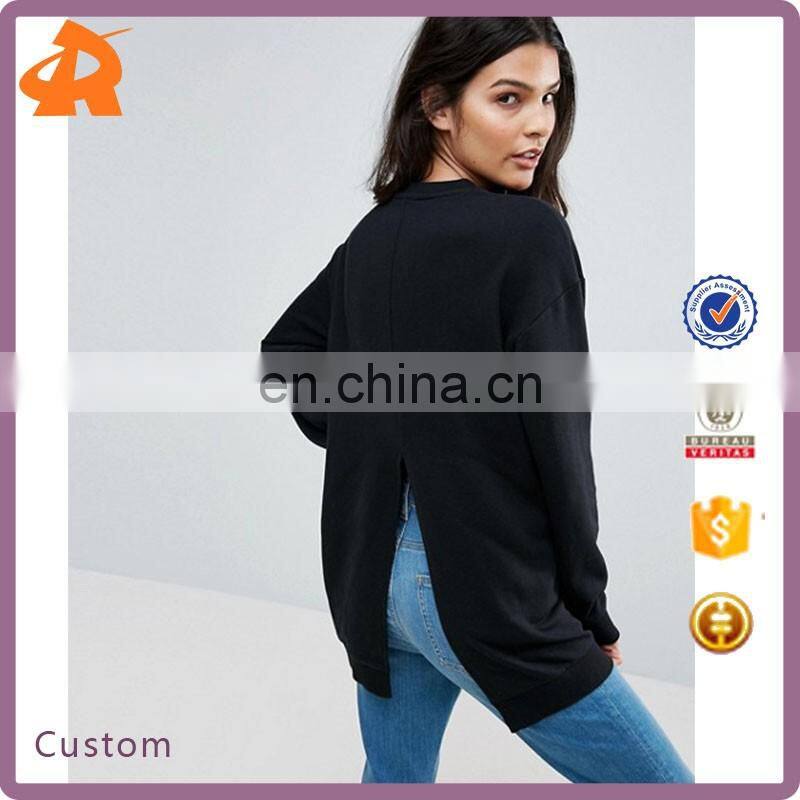 OEM Factory High Quality Cheap Price Crew Neck Sweatshirt Longline Split Back Sweatshirt