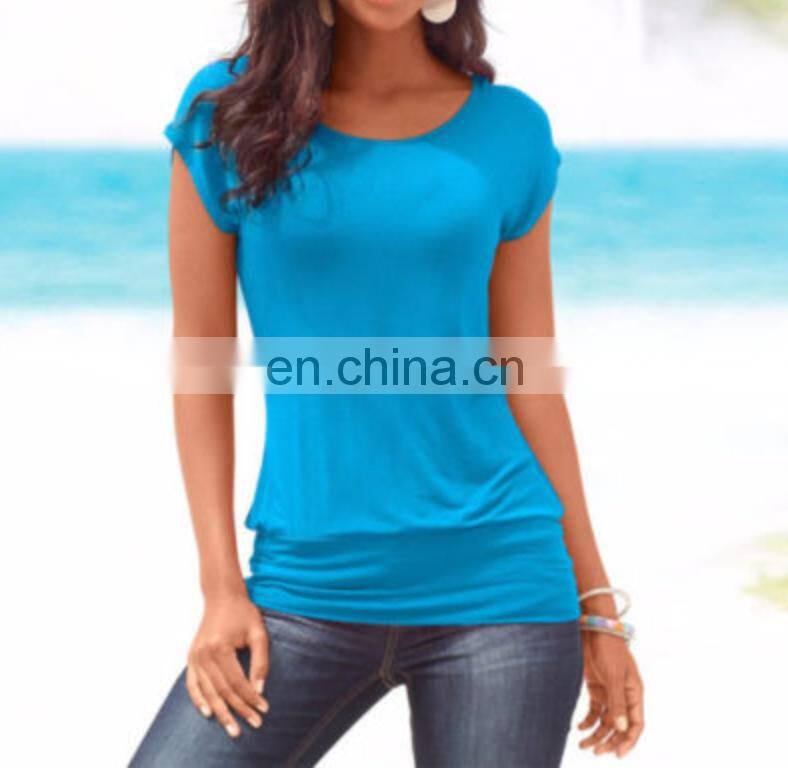 China Supplier Womens Short Sleeve T-Shirt Ladies Casual Loose Plain Tops Blouse