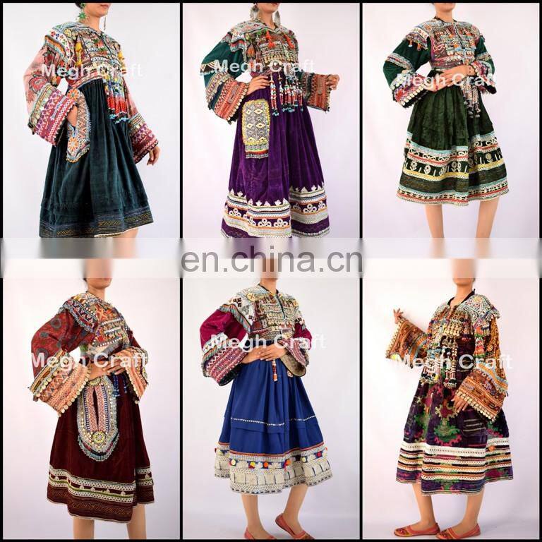 Vintage Afghani gypsy dress - Handmade beaded Tassels -Vintage bohemian full skirt - Kuchi Dress