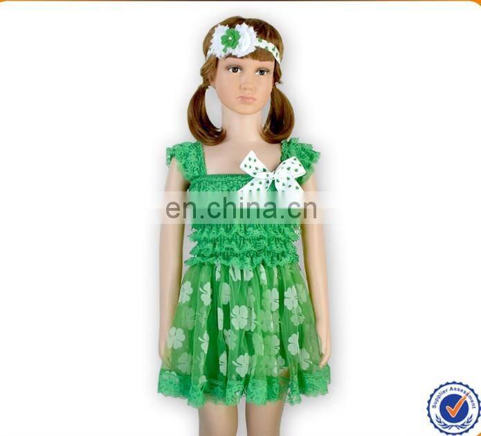 European Stylish Green Shamrock Party Dresses Children Frock Design Maxi Dresses Wholesale Smocked Little Princess Girls Dresses