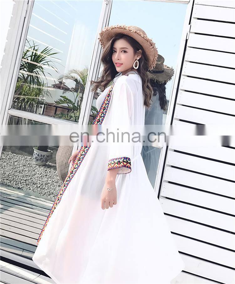 white Embroidery Beach Cover up 2019 Saida de Praia Beach kaftan Bathing suit Cover ups Vestidos de Playa Beachwear Tunic