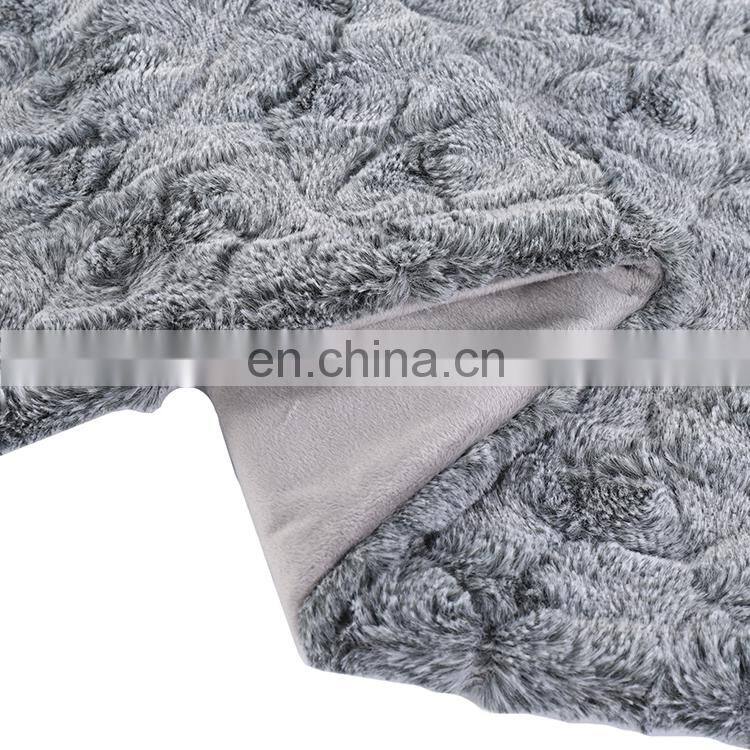 New luxury grey color pv fur minky brushed double plush throw blanket