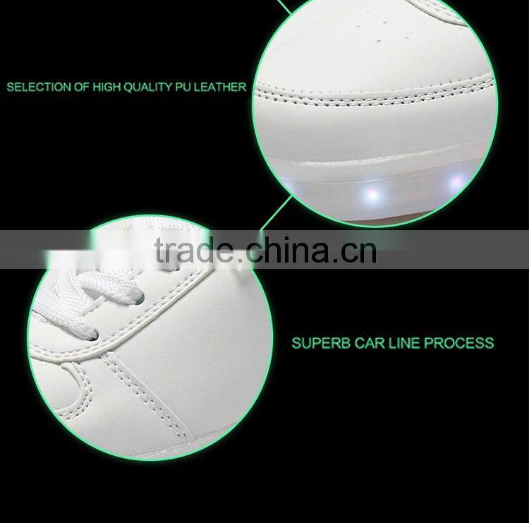 2016 New Wave pure black/white sport casual shoes with 7 colors LED luminous lights and USB charger cable