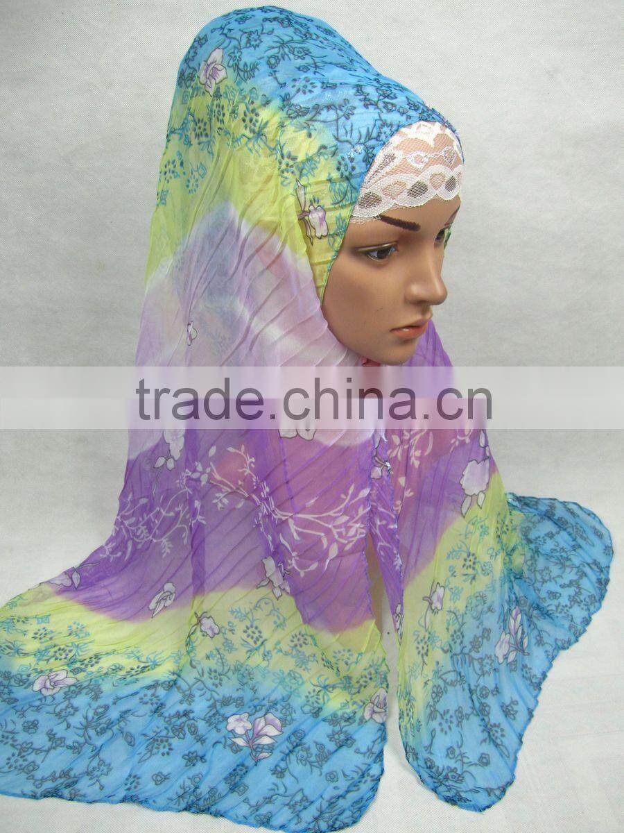 S497 NEW rumpled 40% silk and 60% LONG polyester MUSLIM SCARF