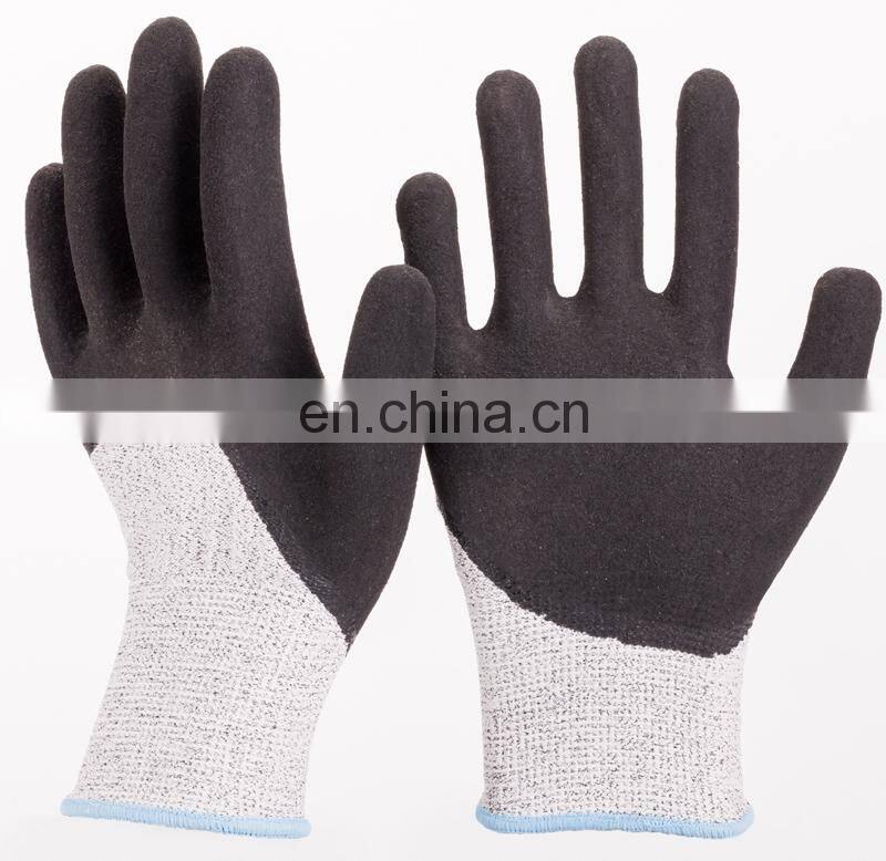 Sandy Nitrile HPPE Fiber Gloves Anti Cut Safety Working  Gloves