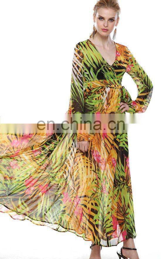 Ladies sexy holiday dress irregular floral print bohemian dress deep V big swing beach dress plus size