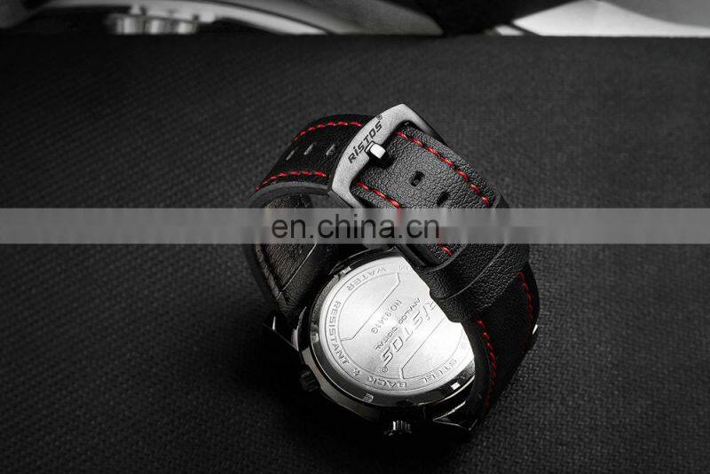 RISTOS 9341 Super Cool LCD Display Watch Leather Multifunction Backlight Men's Chronograph Watch