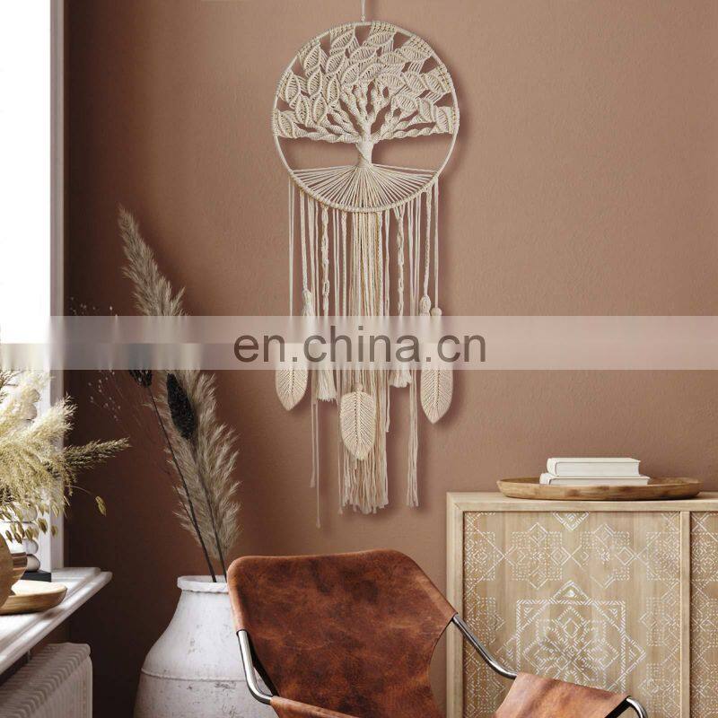 Macrame Wall Hanging Dreamcatcher with Feather Leaf Woven Boho Home Decor Nursery Hippie Tree of Life Large Dream Catcher