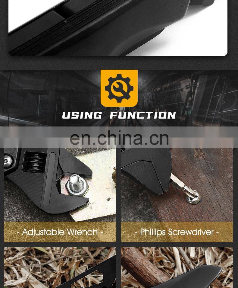 All black adjustable wrench for outdoor multi-purpose combination tool wrench with light attached