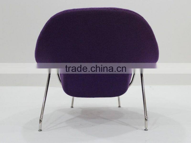 replica relaxing fiberglass materail stainless steel frame wool fabric womb chair with ottoman by Eero Saarinen