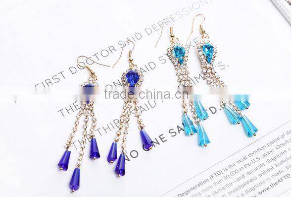 Latest model fashion rhinestone long tassel earrings