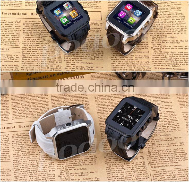 2016 New style fashion leather wrist band waterproof Android smart watch with Camera Support SIM Card and GPS