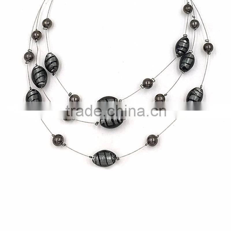 Handmade Fine Jewelry Wholesale Grey-Black Beads Statement Necklace Woman