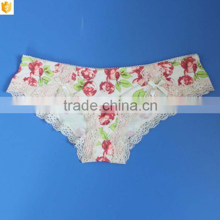 2016 hot cotton printed colorful flower lace brief panty