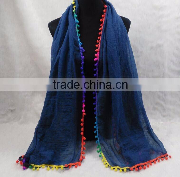 Custom Viscose Pompom Lady Muslim Dubai Scarf