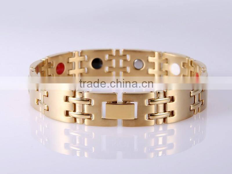 Wholesale stainless steel gold negative ion Health bracelet