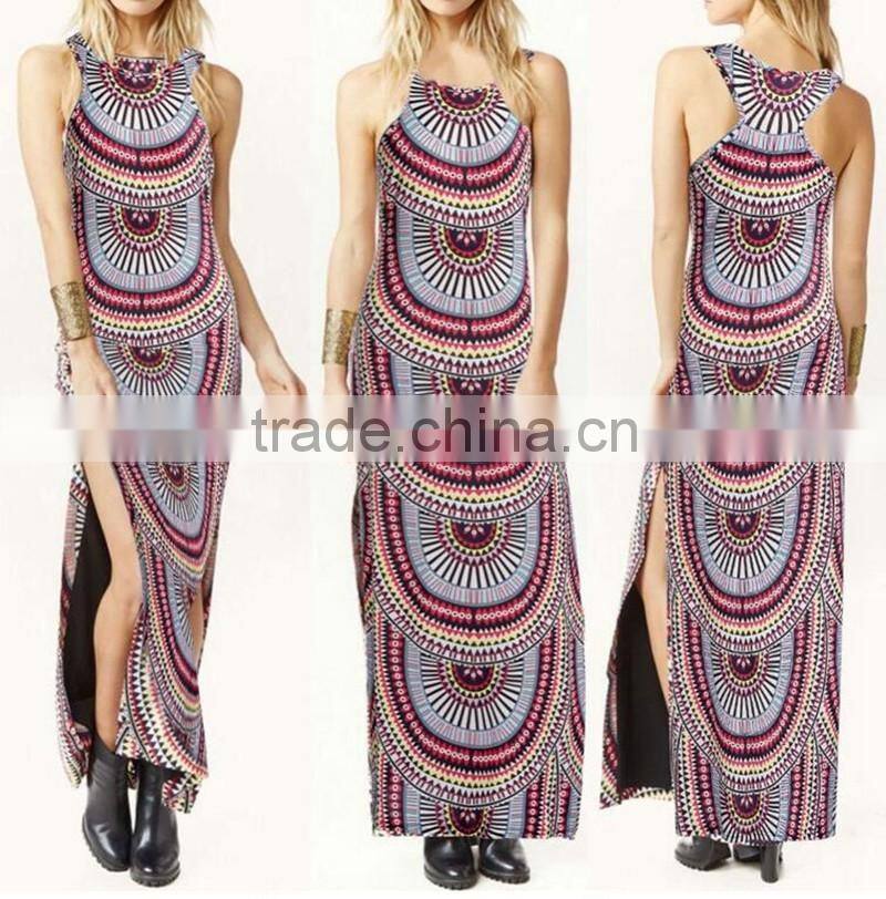 Sleeveless Print Exotic Dress With Slit Design