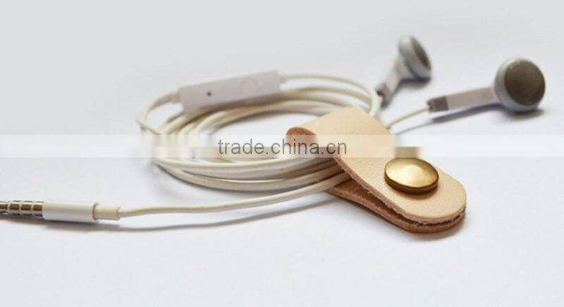 Handmade Brown Leather Cable Cord Winder Holder Tie for Earphone Cell Phone