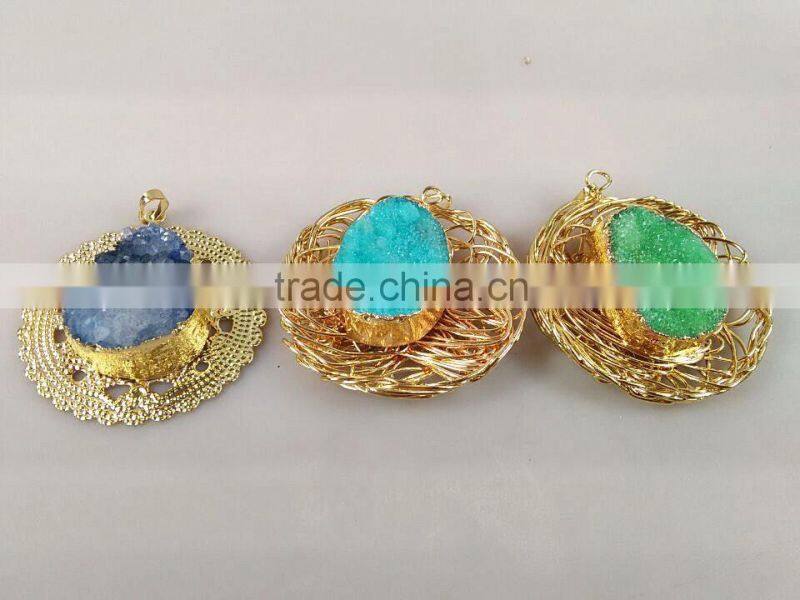 In stock druzy stone wholesale gold plated Druzy /Drusy Quartz for Pendant Jewelry