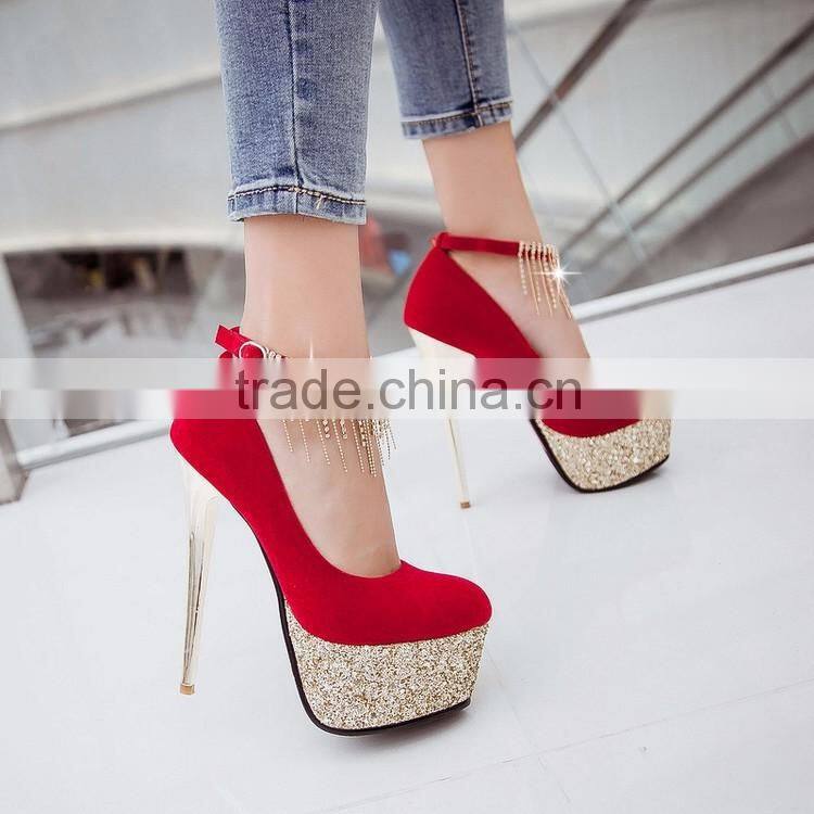 Newest suede leather high heels platform single shoe for evening dress