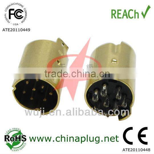 Mini din connector of 8 pin mini din with gold plated mini din plug connector