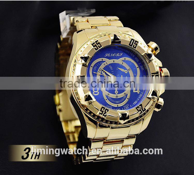 2015 Newest Luxury Top Quality Big Face IP gold Stainless Steel Watch Man